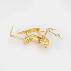 Pendentif Skieur vintage en or yeux articulés en diamant