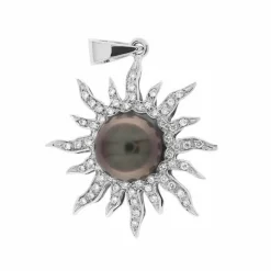Pendentif soleil en or blanc avec perle de Tahiti et diamants