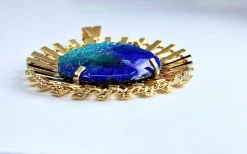 Pendentif Soleil émail bleu, Limoges H.MARTY