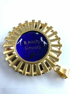 Pendentif Soleil émail bleu, Limoges H.MARTY
