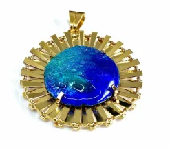 Pendentif Soleil émail bleu, Limoges H.MARTY