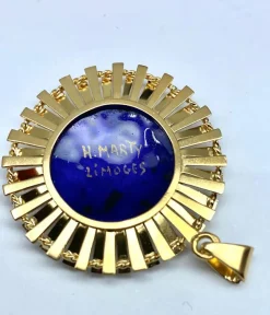 Pendentif Soleil émail bleu, Limoges H.MARTY