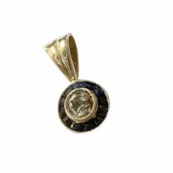 Pendentif style art déco en or 18 carats avec diamants et saphirs