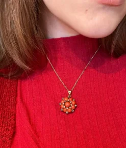 Pendentif étoile corail et diamant