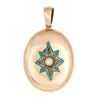 Pendentif étoile du Nord victorien antique en émail bleu et diamant en or rose 14 carats