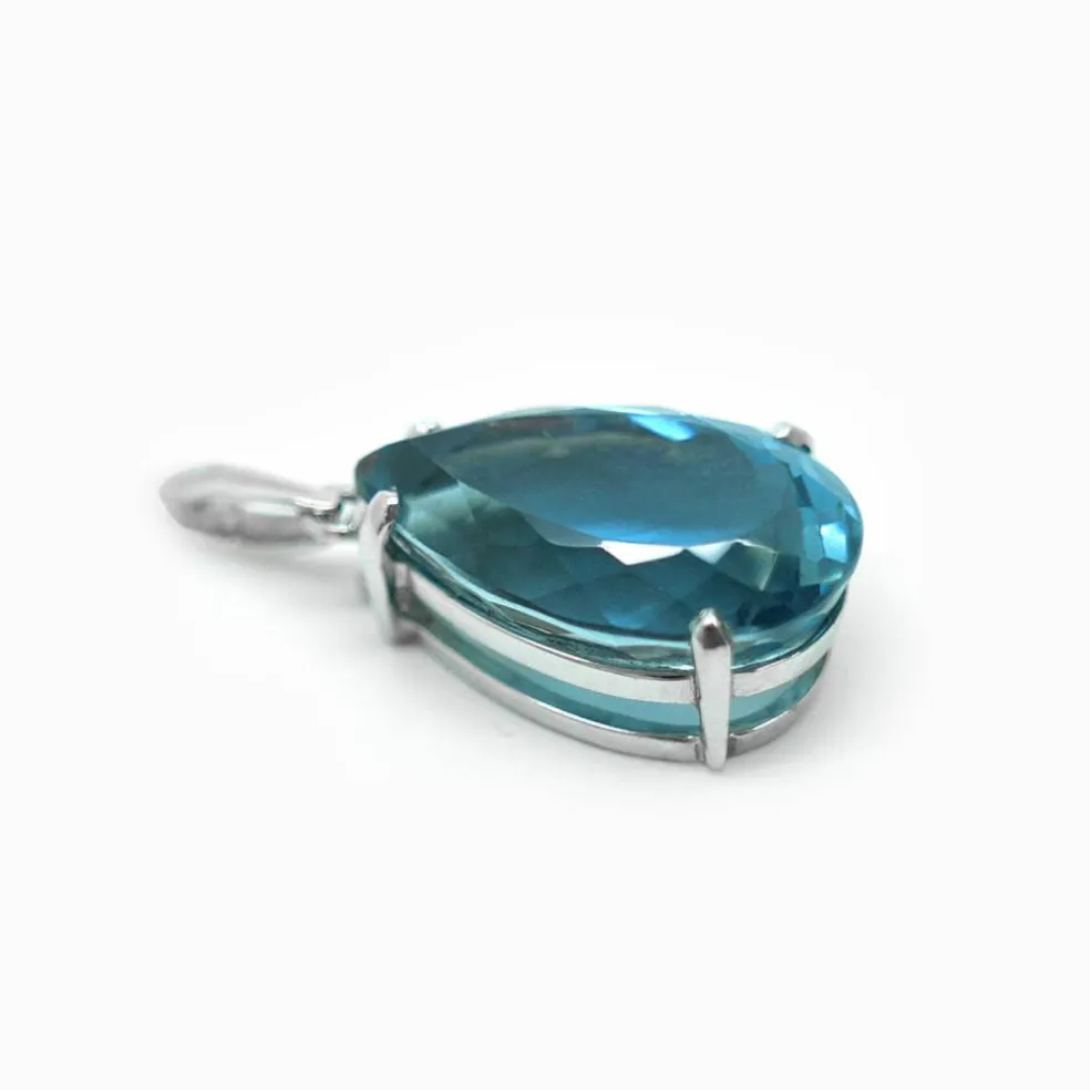 Pendentif Topaze bleue et or blanc