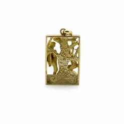 Pendentif vintage Adam et Ève en or 14 carats avec rubis et perle