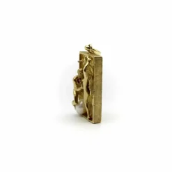 Pendentif vintage Adam et Ève en or 14 carats avec rubis et perle