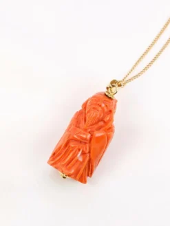Pendentif vintage Lao Tseu corail orange