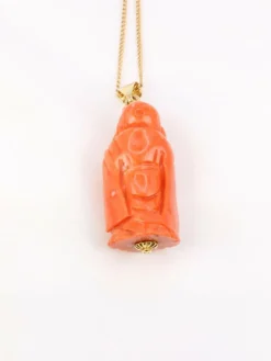 Pendentif vintage Lao Tseu corail orange