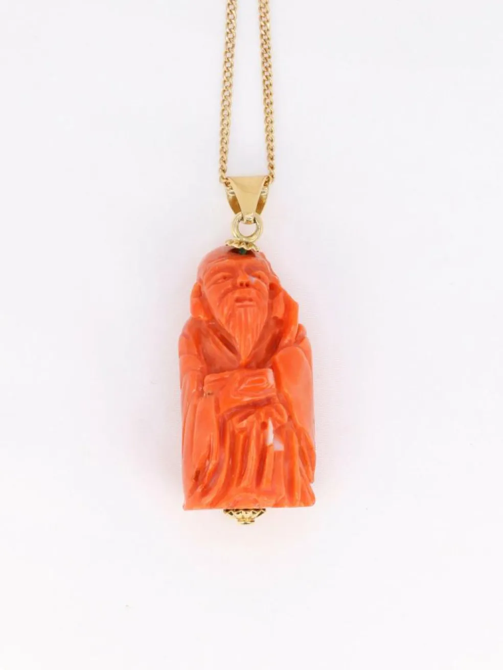 Pendentif vintage Lao Tseu corail orange