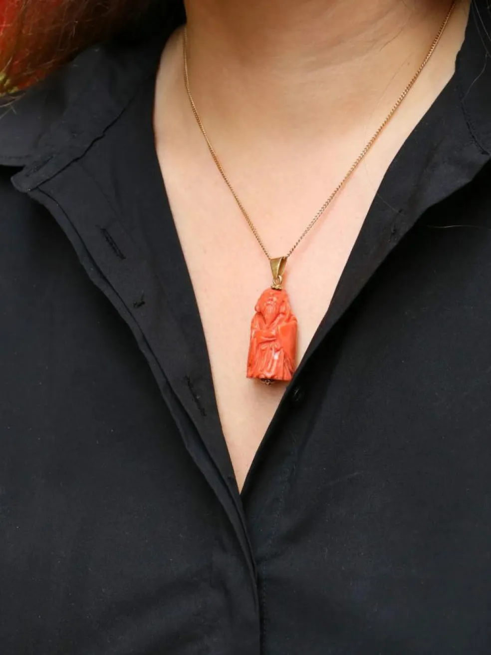 Pendentif vintage Lao Tseu corail orange