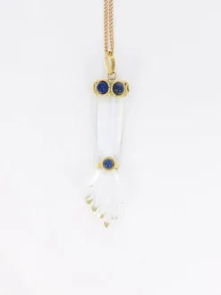 Pendentif vintage Main de Figa or cristal de roche et lapis-lazuli