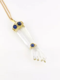 Pendentif vintage Main de Figa or cristal de roche et lapis-lazuli