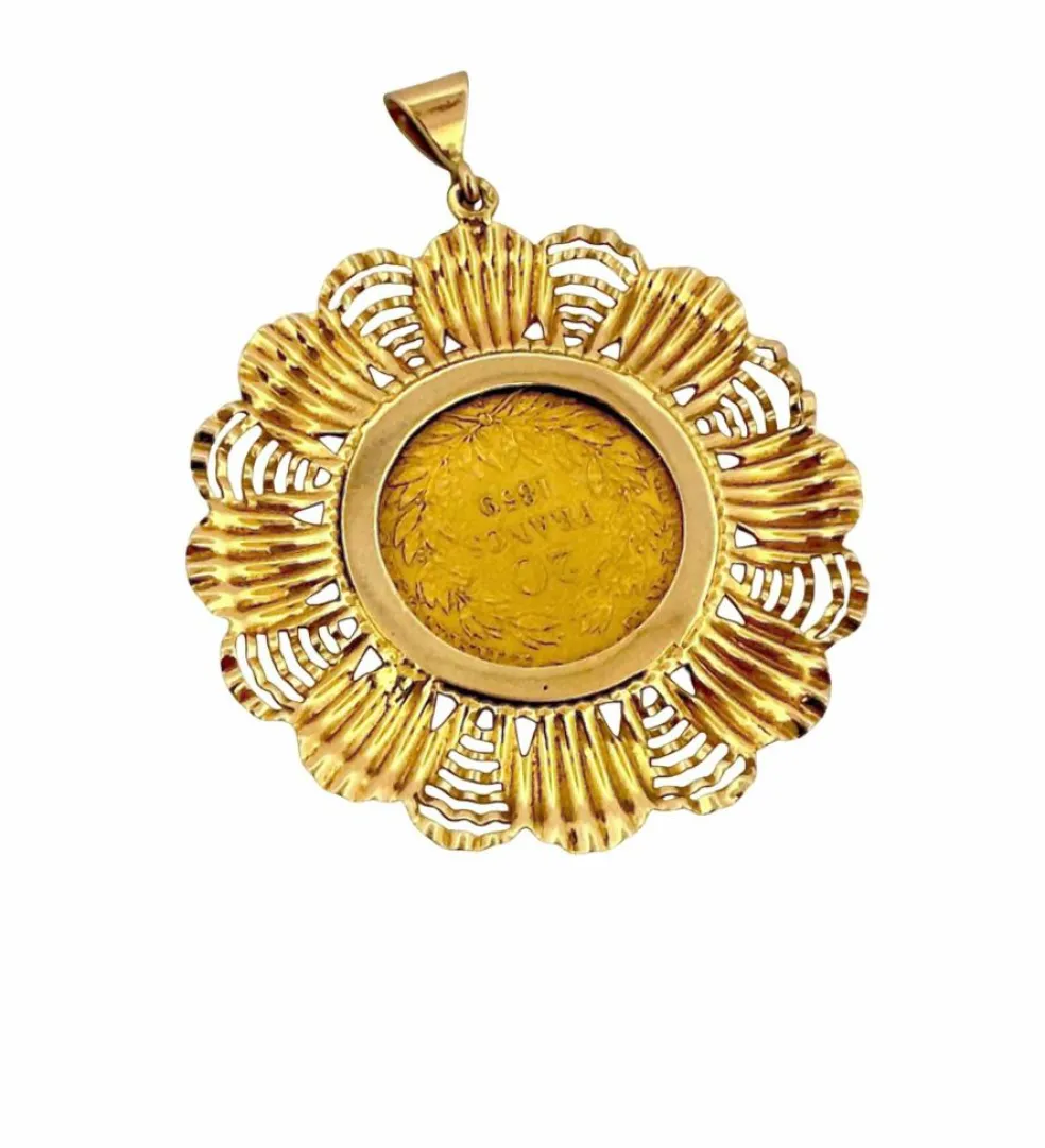 Pendentif vintage or 18 carats et pièce de 20 Francs Napoléon