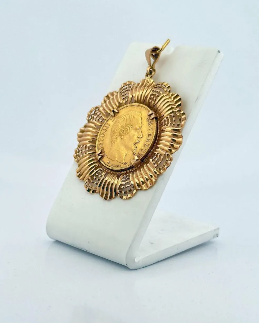 Pendentif vintage or 18 carats et pièce de 20 Francs Napoléon