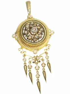 Pendentif/broche diamants et perle émaillée