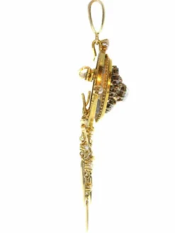 Pendentif/broche diamants et perle émaillée