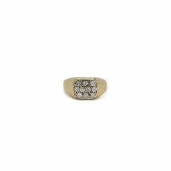 Petite chevalière or jaune et blanc pavage diamants