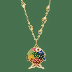 Plique a Jour Fish Necklace Vintage Yellow Gold