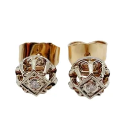 Puces d'oreilles Art Déco or jaune, diamant serti illusion (circa 1920)