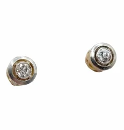 Puces d'oreilles Art Déco or jaune, platine et diamants taille ancienne (circa 1920)