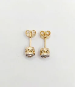 Puces d'oreilles Art Déco or jaune, platine et diamants taille ancienne (circa 1920)