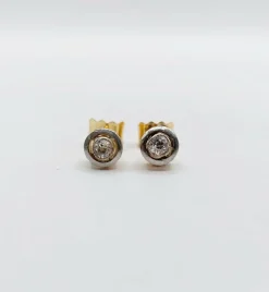 Puces d'oreilles Art Déco or jaune, platine et diamants taille ancienne (circa 1920)