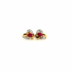 Puces d'oreilles or jaune 18 k & Rubis