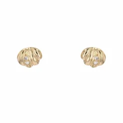 Puces d'oreilles or jaune godronné diamants