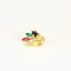 Puces d'oreilles or jaune, rubis, saphir, émeraude et diamants