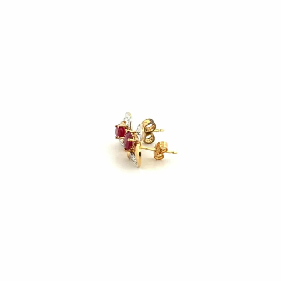 Puces d'oreilles or jaune 18 k & Rubis