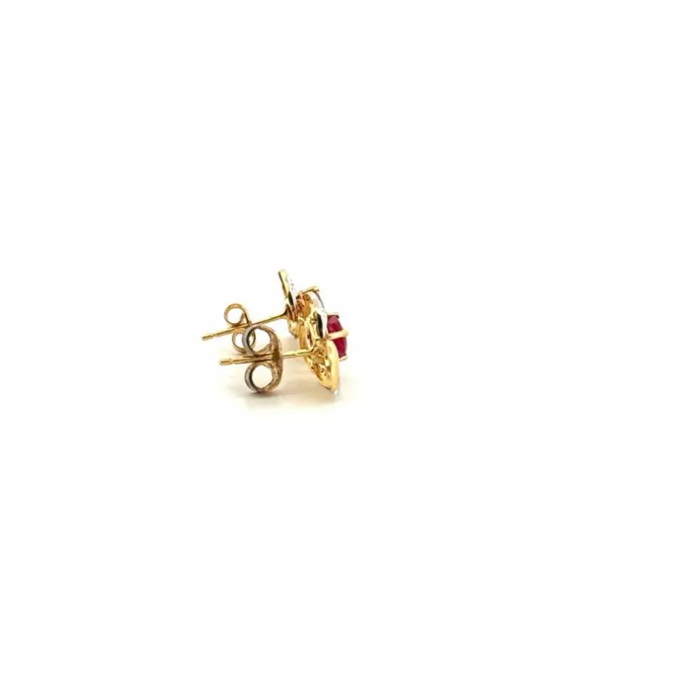 Puces d'oreilles or jaune 18 k & Rubis
