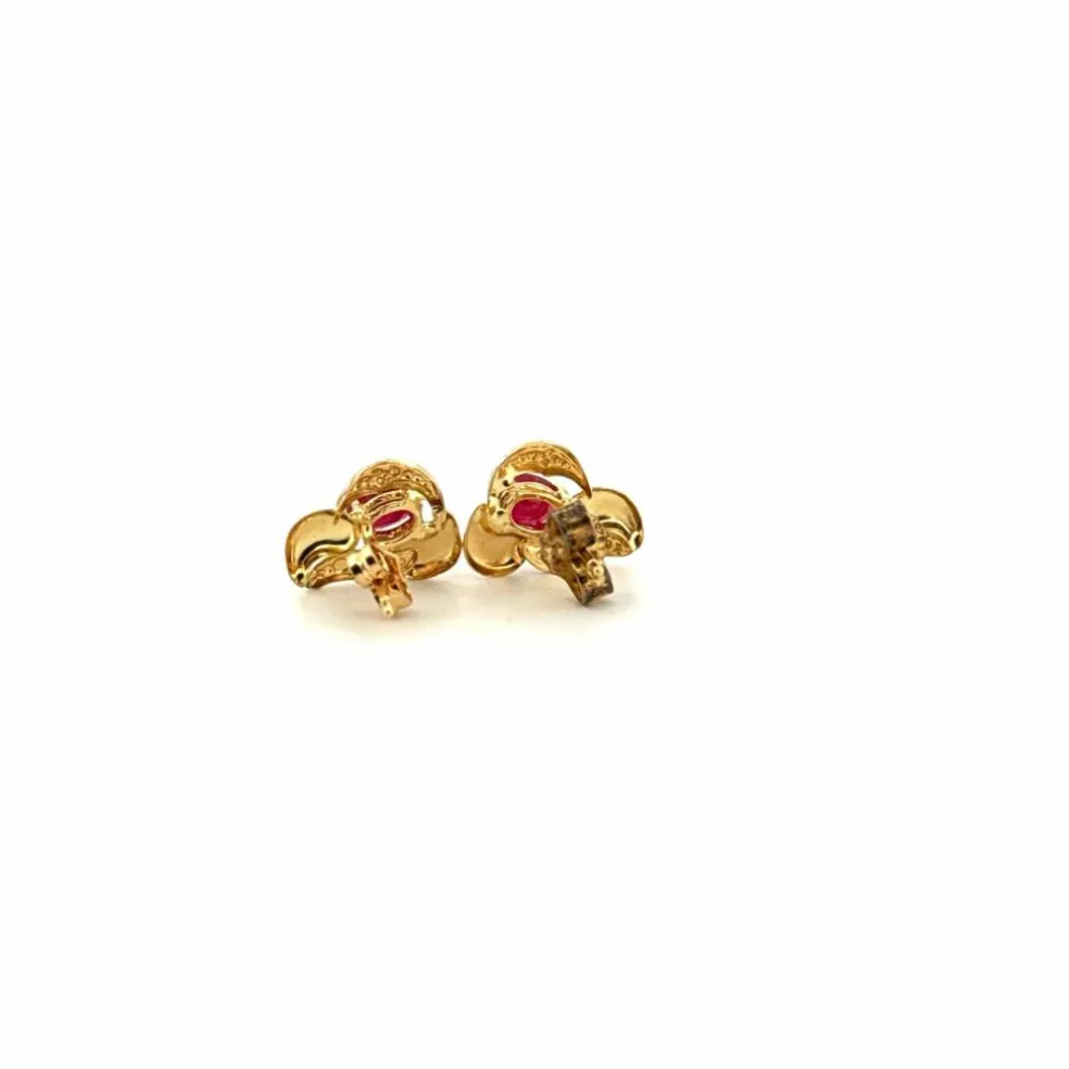 Puces d'oreilles or jaune 18 k & Rubis