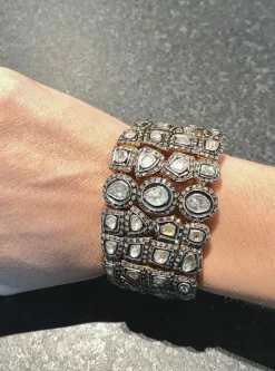 Rare Bracelet manchette époque XVIIIème Or & Argent, Diamants 35 carats