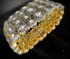 Rare Bracelet manchette époque XVIIIème Or & Argent, Diamants 35 carats