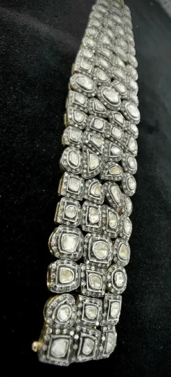 Rare Bracelet manchette époque XVIIIème Or & Argent, Diamants 35 carats