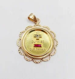 RARE Pendentif AUGIS médaille d'amour 26 mm or rose 18k orné de rubis : 