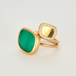 ROBERTO COIN - Black Amphibole Jade - Bague en Or rose, Agate, Quartz et Diamants
