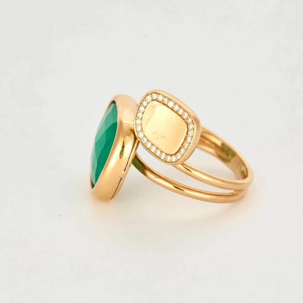 ROBERTO COIN - Black Amphibole Jade - Bague en Or rose, Agate, Quartz et Diamants
