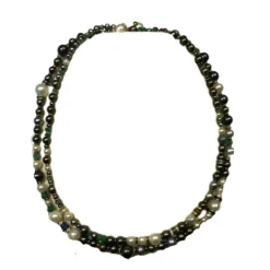 Sautoir perles et rubis, diamants et saphirs