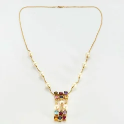 Sautoir avec perles, diamants et pierres fines de couleurs
