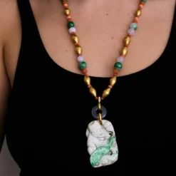 Sautoir en or corail et jade