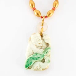 Sautoir en or corail et jade