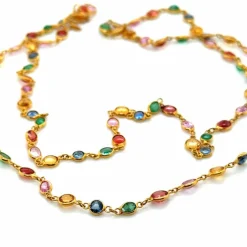 Sautoir or jaune Emeraudes et Saphirs Roses