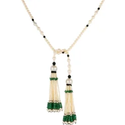 Sautoir perles, émeraudes et onyx