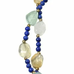 Sautoir Quartz Rose, Lapis Lazuli, Malachite, Aventurine, Calcédoine et Boules Vermeil
