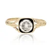 Solitaire ancien diamant émail noir et or