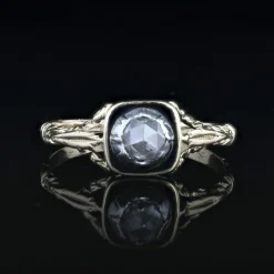 Solitaire ancien diamant émail noir et or