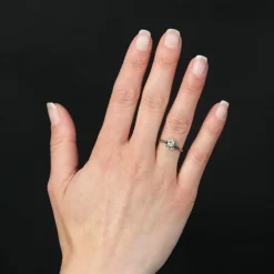 Solitaire ancien or blanc diamant champagne